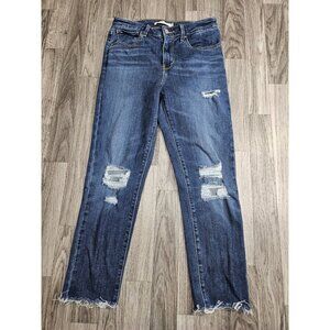 Levis‎ 721 High Rise Skinny Jeans Womens 27 Blue Distressed Raw Hem Stretch Crop